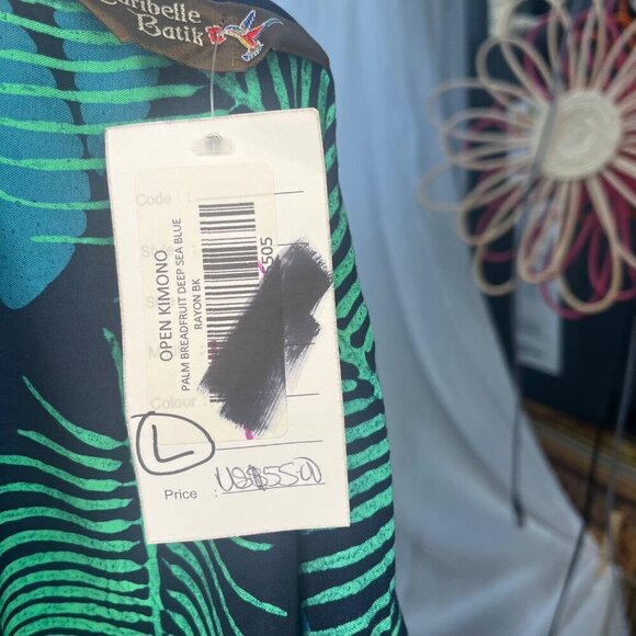 Caribelle Batik Kimono New With Tags Open Palm Breadfruit Deep Sea Print Ladies - Picture 9 of 9